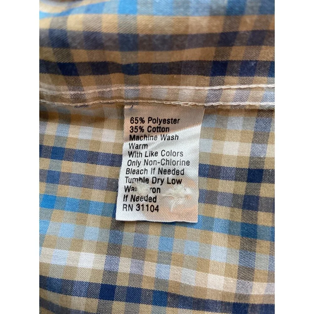 Saddlebred Plaid Button Up Shirt L Blue Tan Classic Y2K Workwear Casual Preppy_4